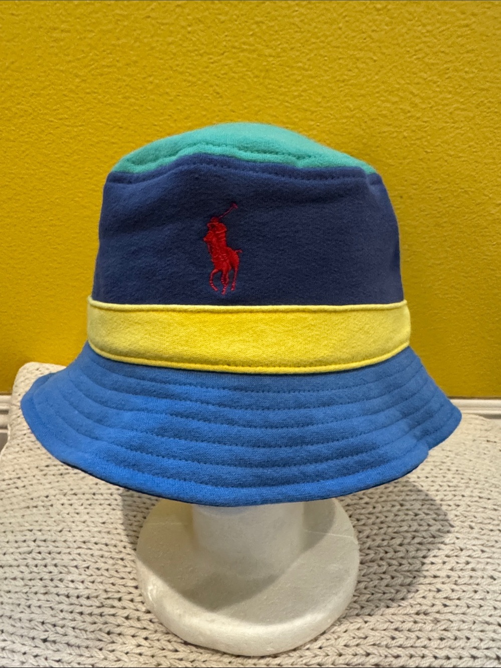 Polo by Ralph Lauren Blue, Navy, Yellow & Teal Colorblock Bucket Hat L/XL (NWT)